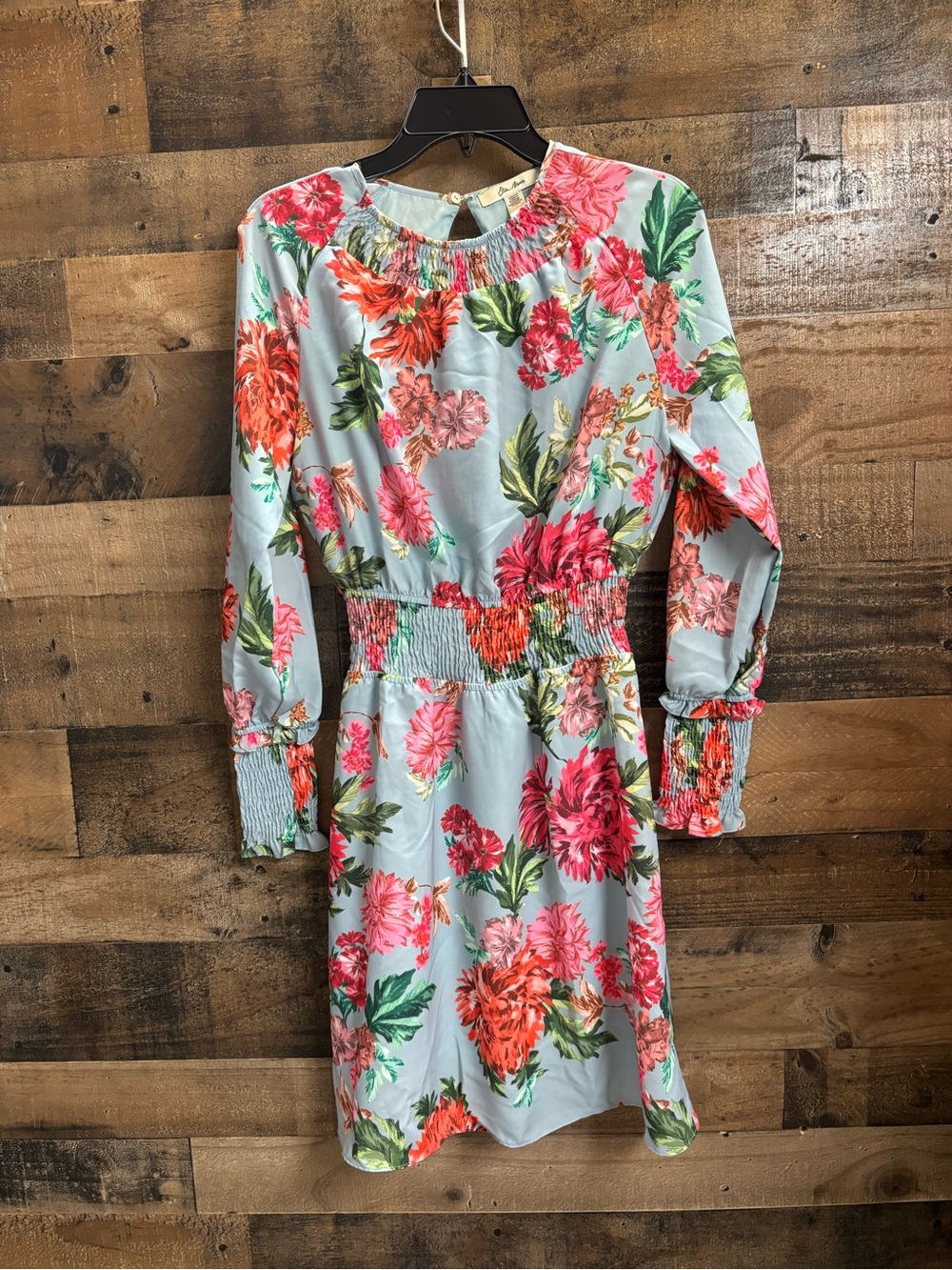 Ella Moon Floral Smocked Waist Long Sleeve Dress - Blue & Pink EUC Size Small P